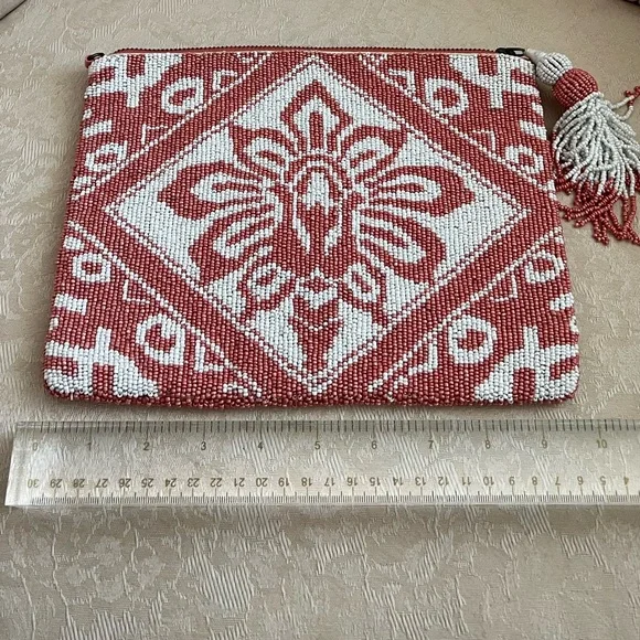 Anthropologie Augusta Beaded Clutch with zipper and tassel - Picture 7 of 12